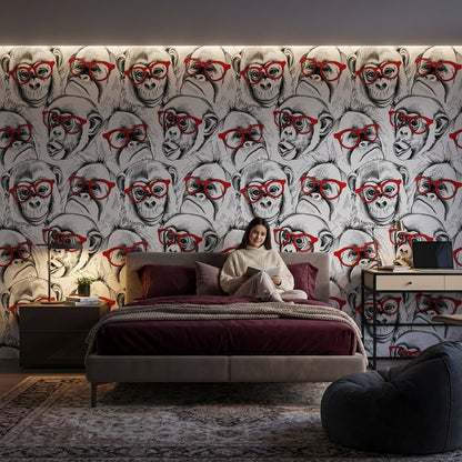 Monkeys Wallpaper Red Glasses Black And White Mural