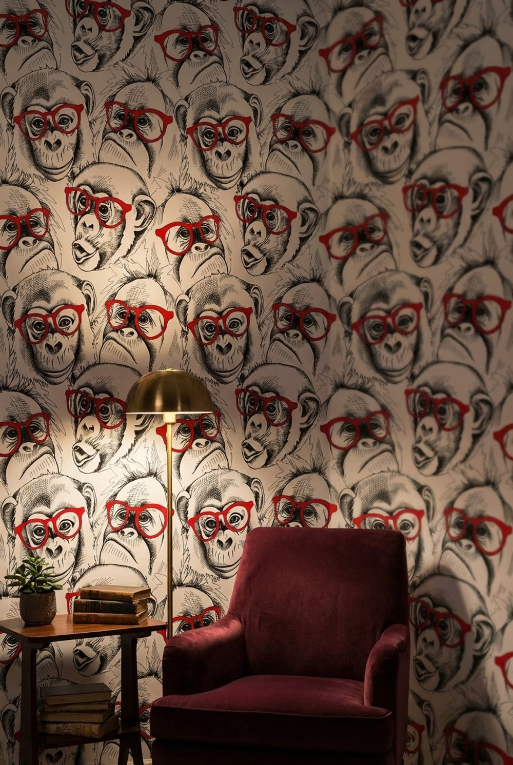 Monkeys Wallpaper Red Glasses Black And White Mural