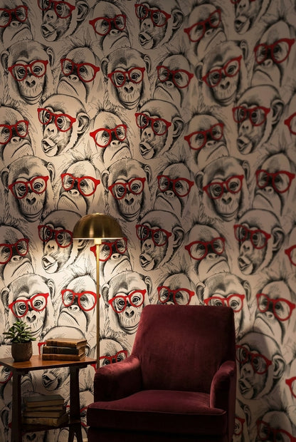 Monkeys Wallpaper Red Glasses Black And White Mural