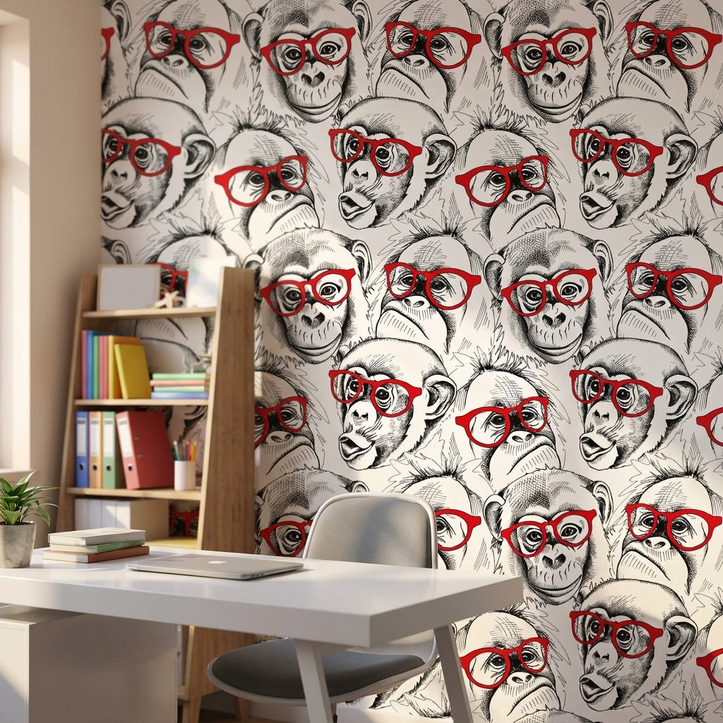 Monkeys Wallpaper Red Glasses Black And White Mural