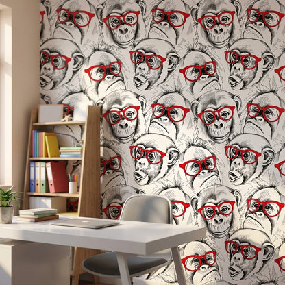 Monkeys Wallpaper Red Glasses Black And White Mural