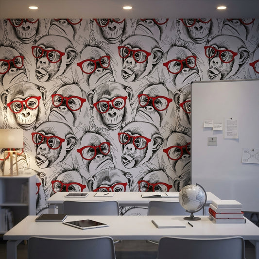 Monkeys Wallpaper Red Glasses Black And White Mural