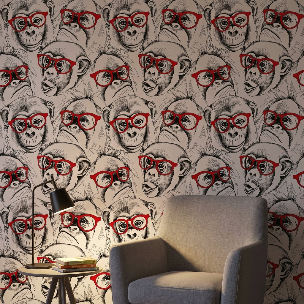 Monkeys Wallpaper Red Glasses Black And White Mural