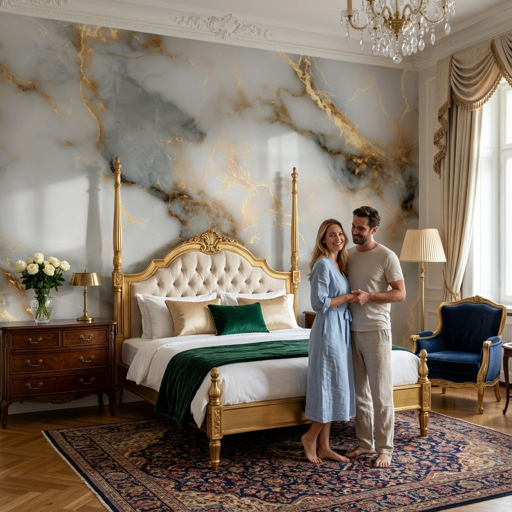 Marble Wallpaper Golden Look  Veining Elegant Wall Mural