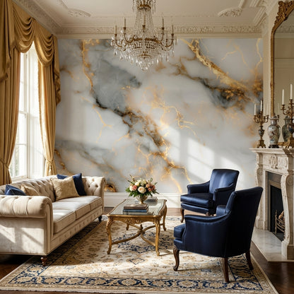 Marble Wallpaper Golden Look  Veining Elegant Wall Mural