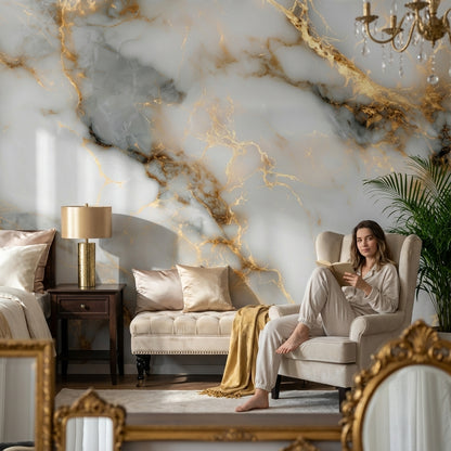 Marble Wallpaper Golden Look  Veining Elegant Wall Mural