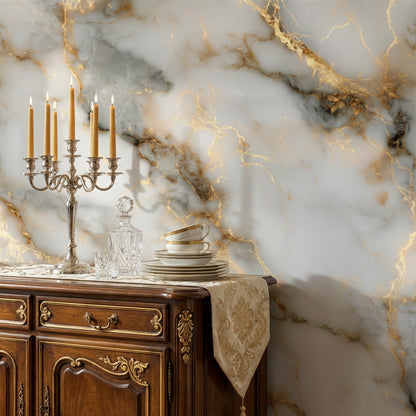 Marble Wallpaper Golden Look  Veining Elegant Wall Mural