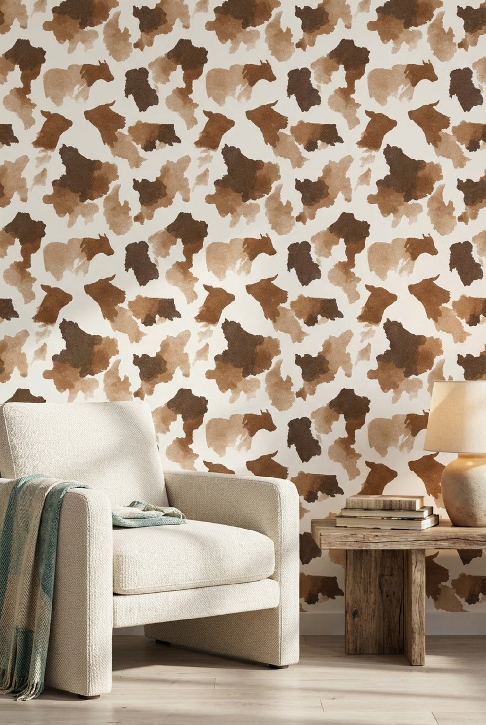 Warm Brown Abstract Cowhide Pattern Wallpaper