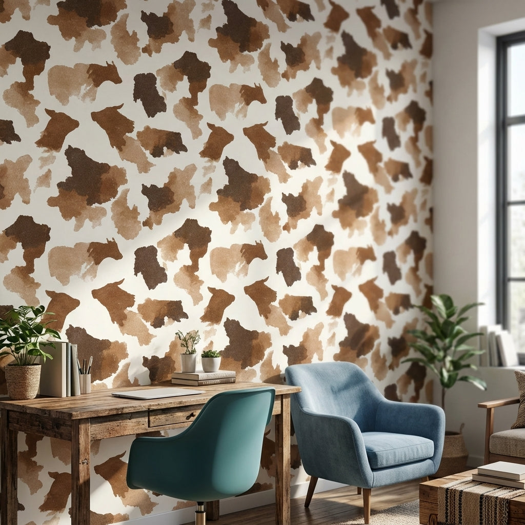 Warm Brown Abstract Cowhide Pattern Wallpaper