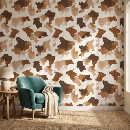 Warm Brown Abstract Cowhide Pattern Wallpaper
