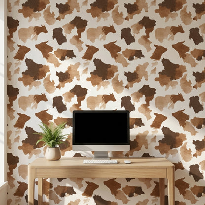 Warm Brown Abstract Cowhide Pattern Wallpaper