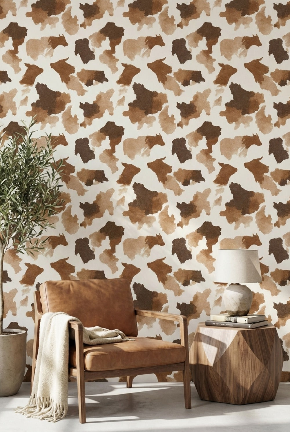 Warm Brown Abstract Cowhide Pattern Wallpaper