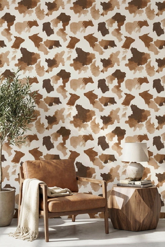 Warm Brown Abstract Cowhide Pattern Wallpaper