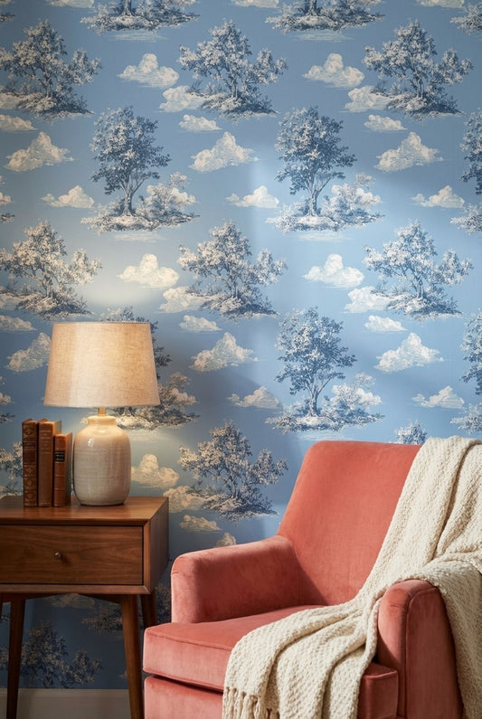 Soft Sky Blue Tree Landscape Wallpaper