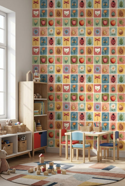 Colorful Nature Icons Children's Wallpaper