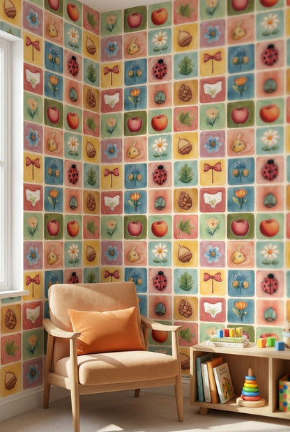 Colorful Nature Icons Children's Wallpaper