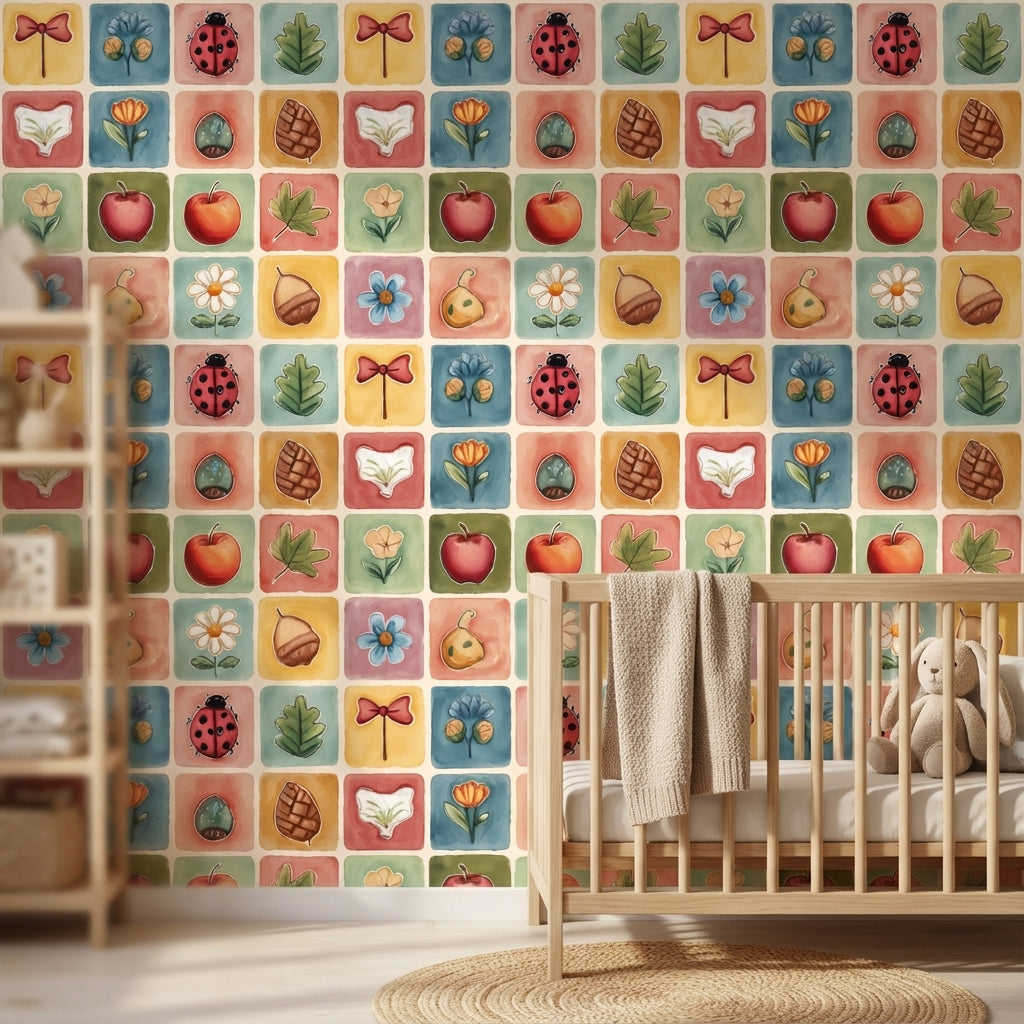 Colorful Nature Icons Children's Wallpaper