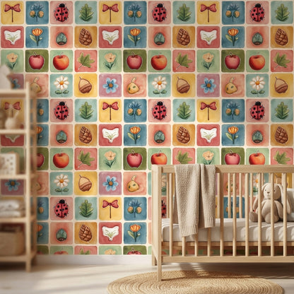 Colorful Nature Icons Children's Wallpaper
