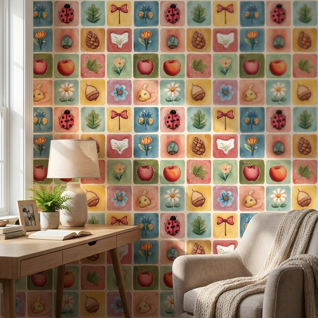 Colorful Nature Icons Children's Wallpaper
