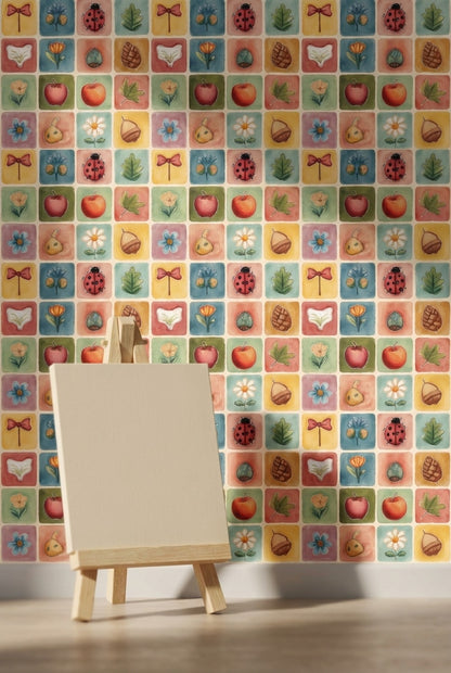 Colorful Nature Icons Children's Wallpaper