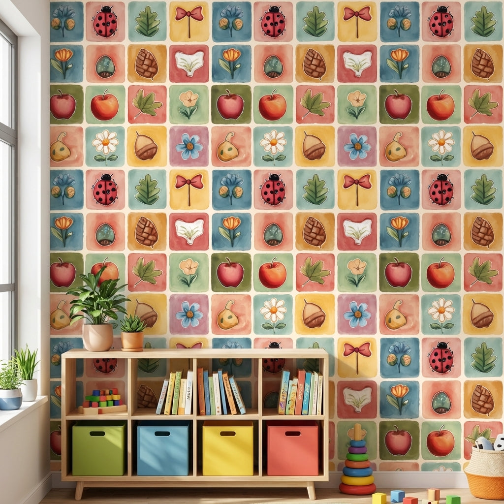 Colorful Nature Icons Children's Wallpaper