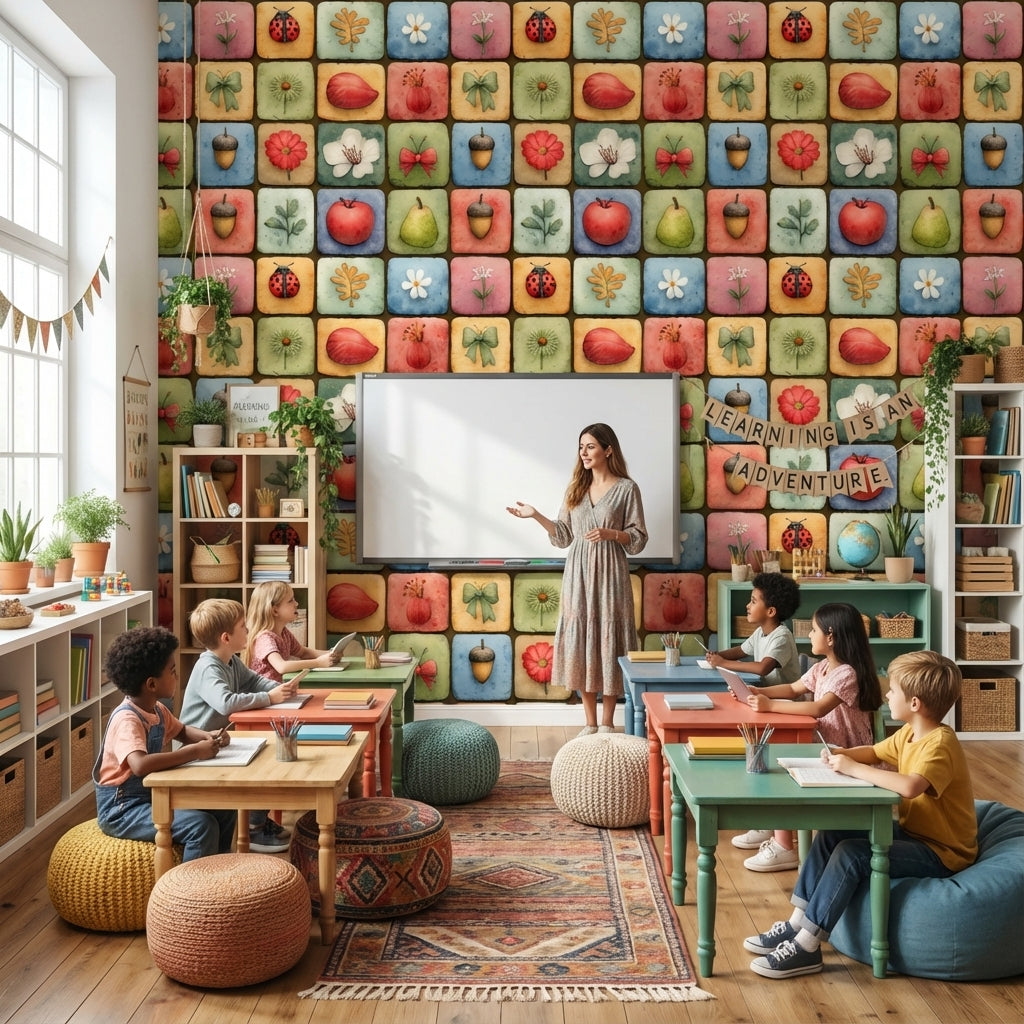 Vibrant Multicolor Nature Tile Pattern Wallpaper