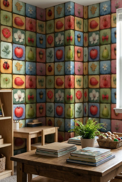 Vibrant Multicolor Nature Tile Pattern Wallpaper