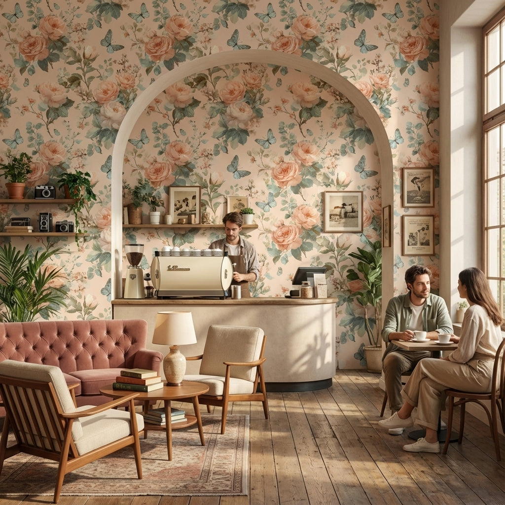 Cream and Peach Rose Blossom Wallpaper