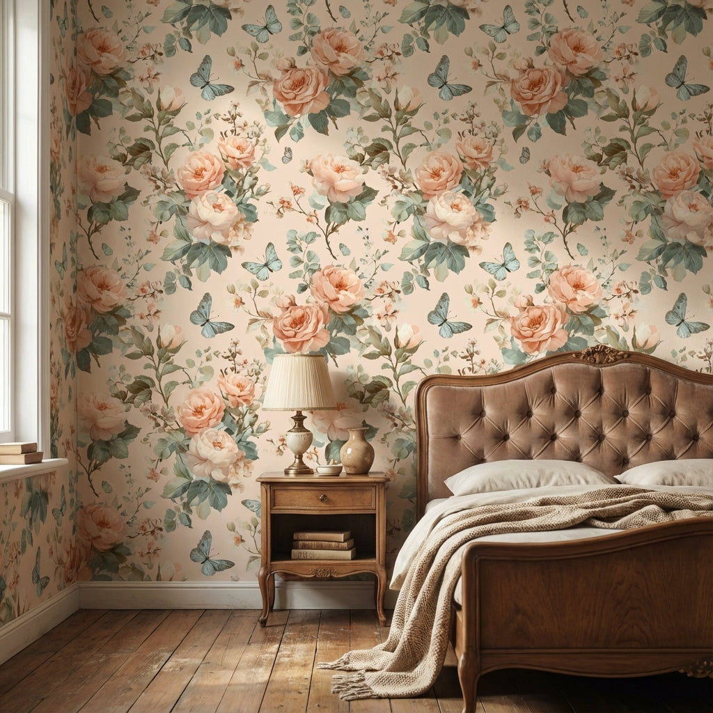 Cream and Peach Rose Blossom Wallpaper