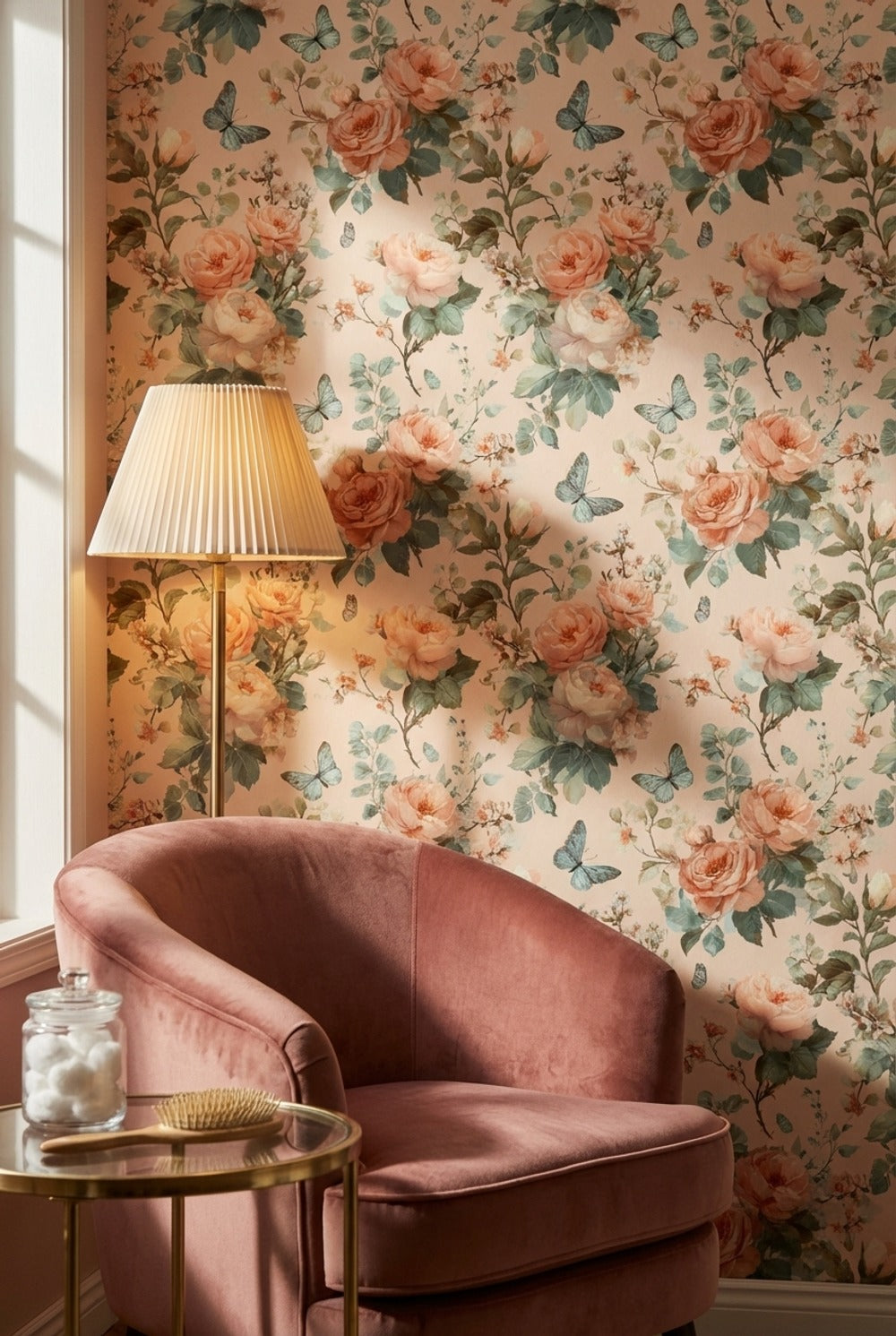 Cream and Peach Rose Blossom Wallpaper