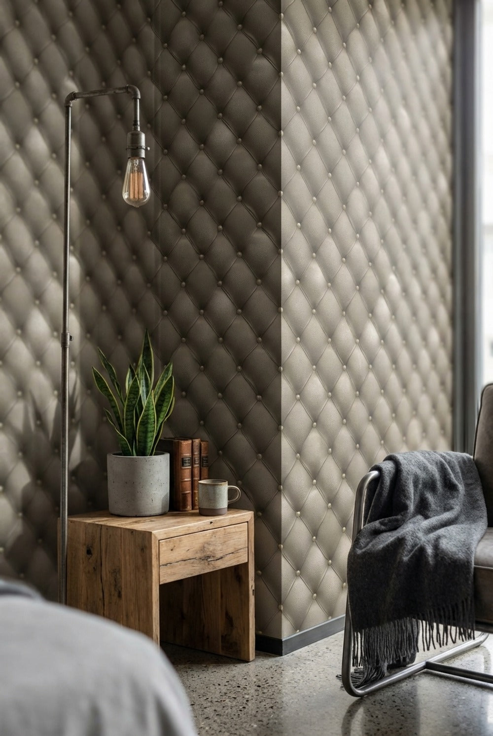 Gray 3D Tufted Effect Wallpaper