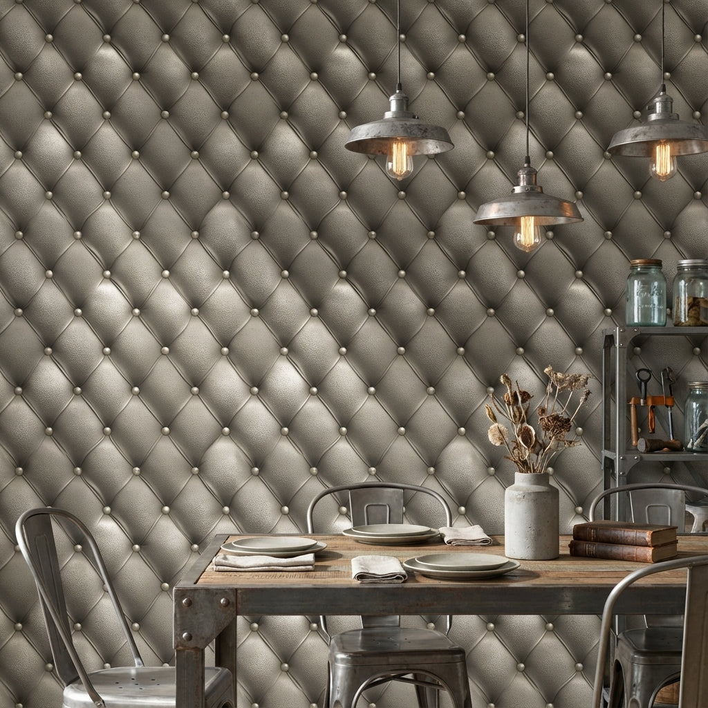 Gray 3D Tufted Effect Wallpaper