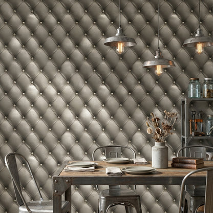 Gray 3D Tufted Effect Wallpaper