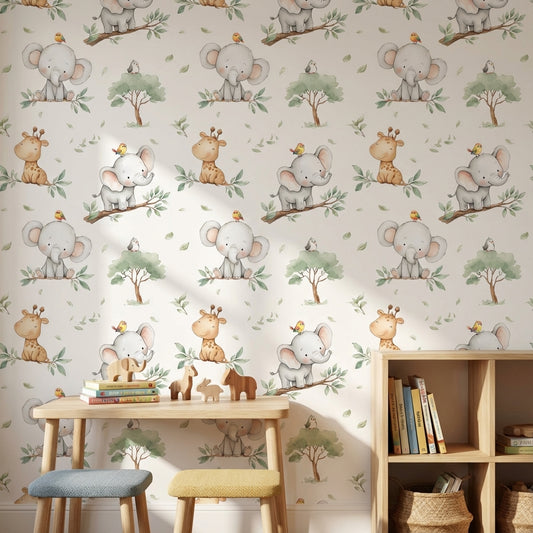 Cream Safari Animal Kids Wallpaper