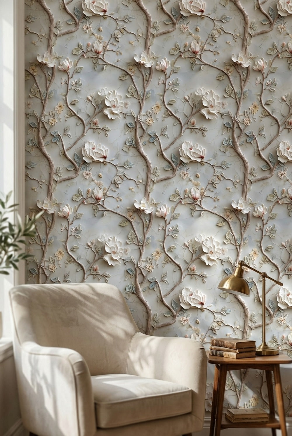Cream Magnolia Blossom Elegance Wallpaper