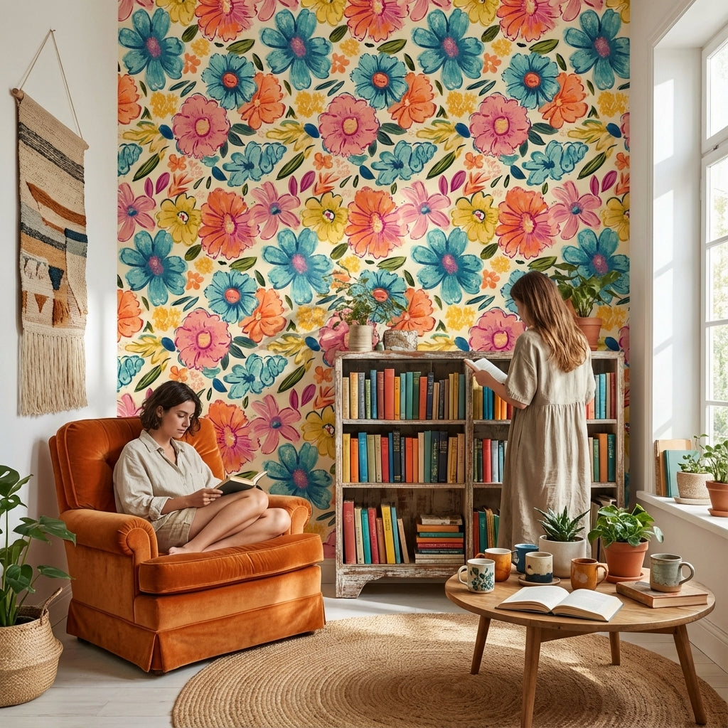 Vibrant Multicolor Floral Pattern Wallpaper