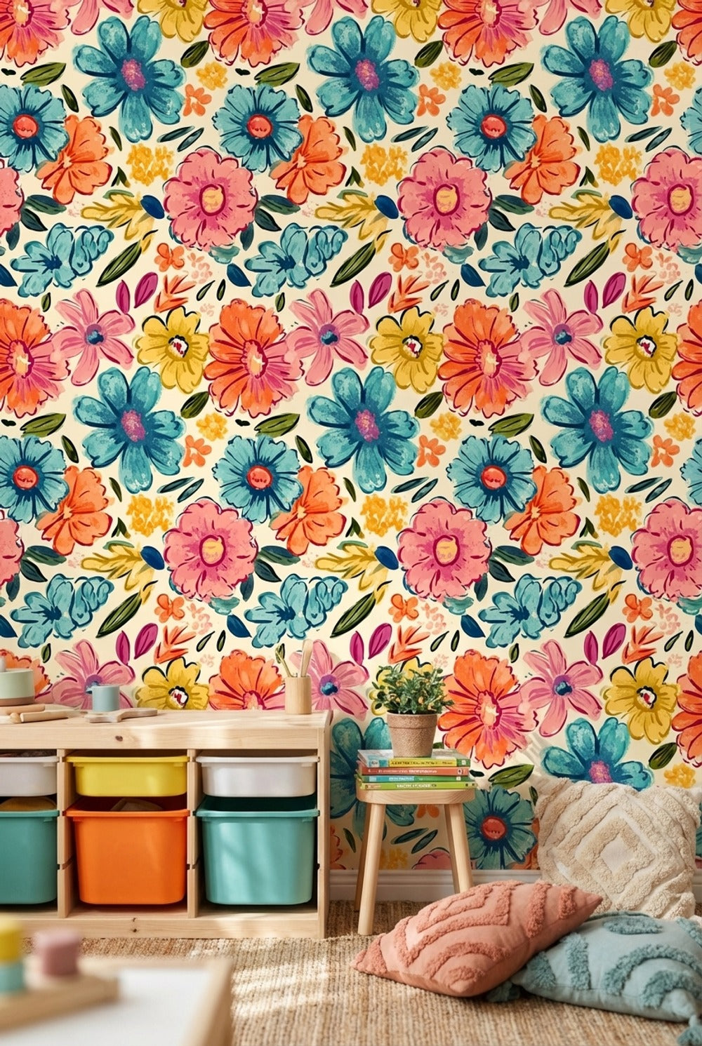 Vibrant Multicolor Floral Pattern Wallpaper