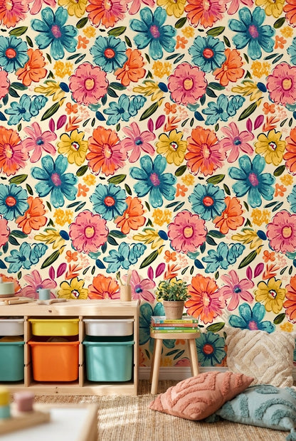 Vibrant Multicolor Floral Pattern Wallpaper