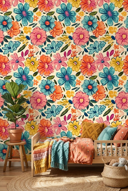 Vibrant Multicolor Floral Pattern Wallpaper