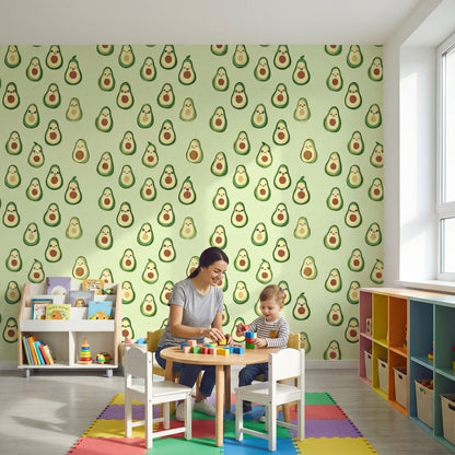 Playful Green Avocado Pattern Wallpaper