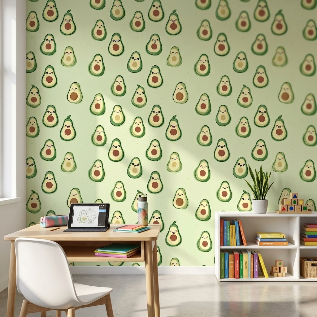 Playful Green Avocado Pattern Wallpaper