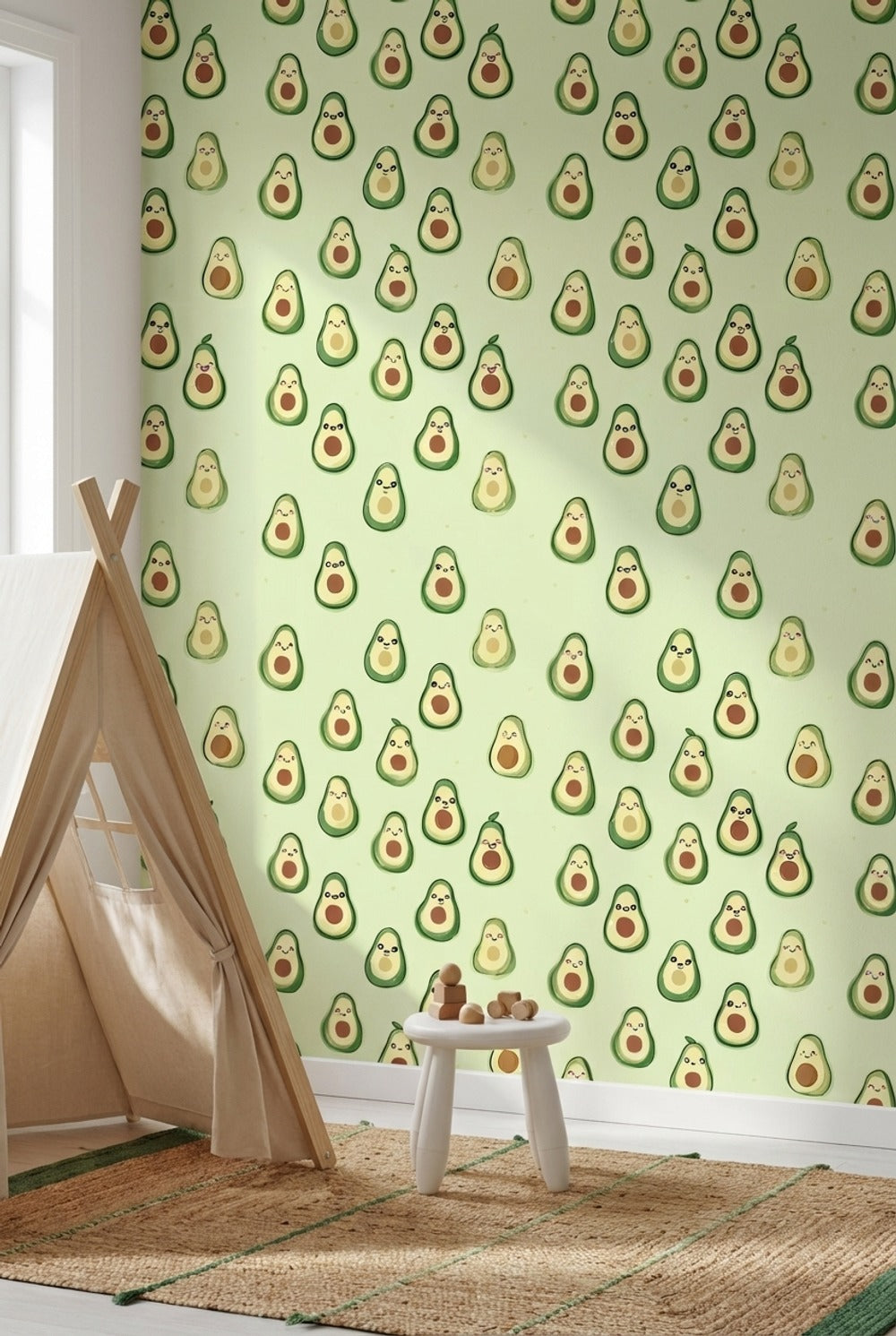 Playful Green Avocado Pattern Wallpaper