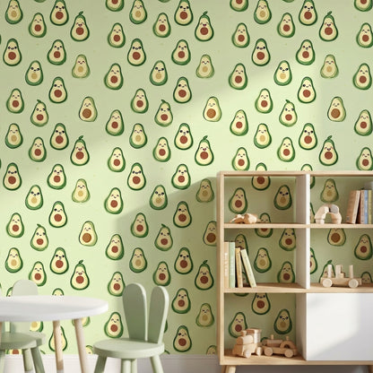 Playful Green Avocado Pattern Wallpaper