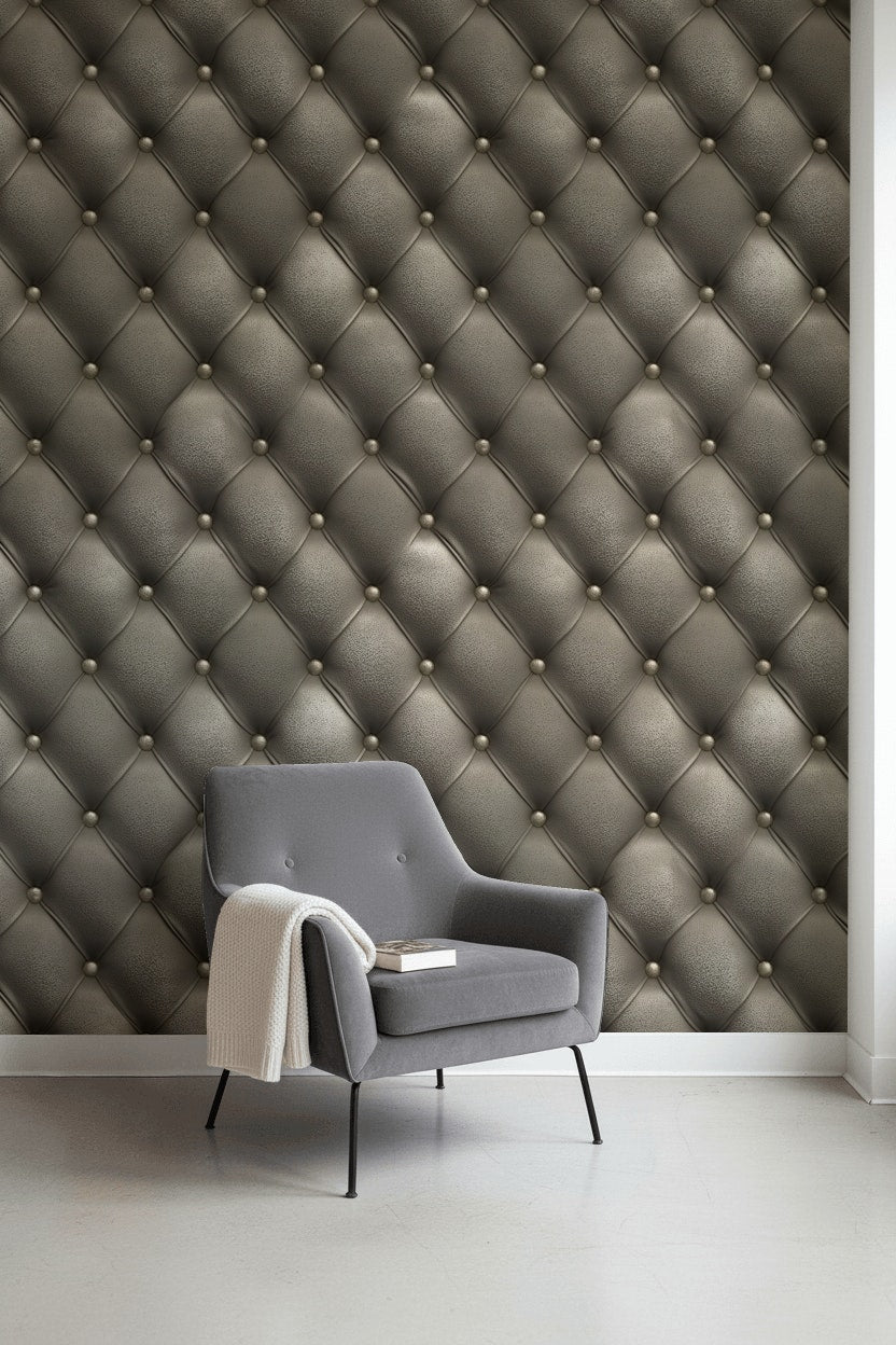 Gray 3D Tufted Effect Wallpaper