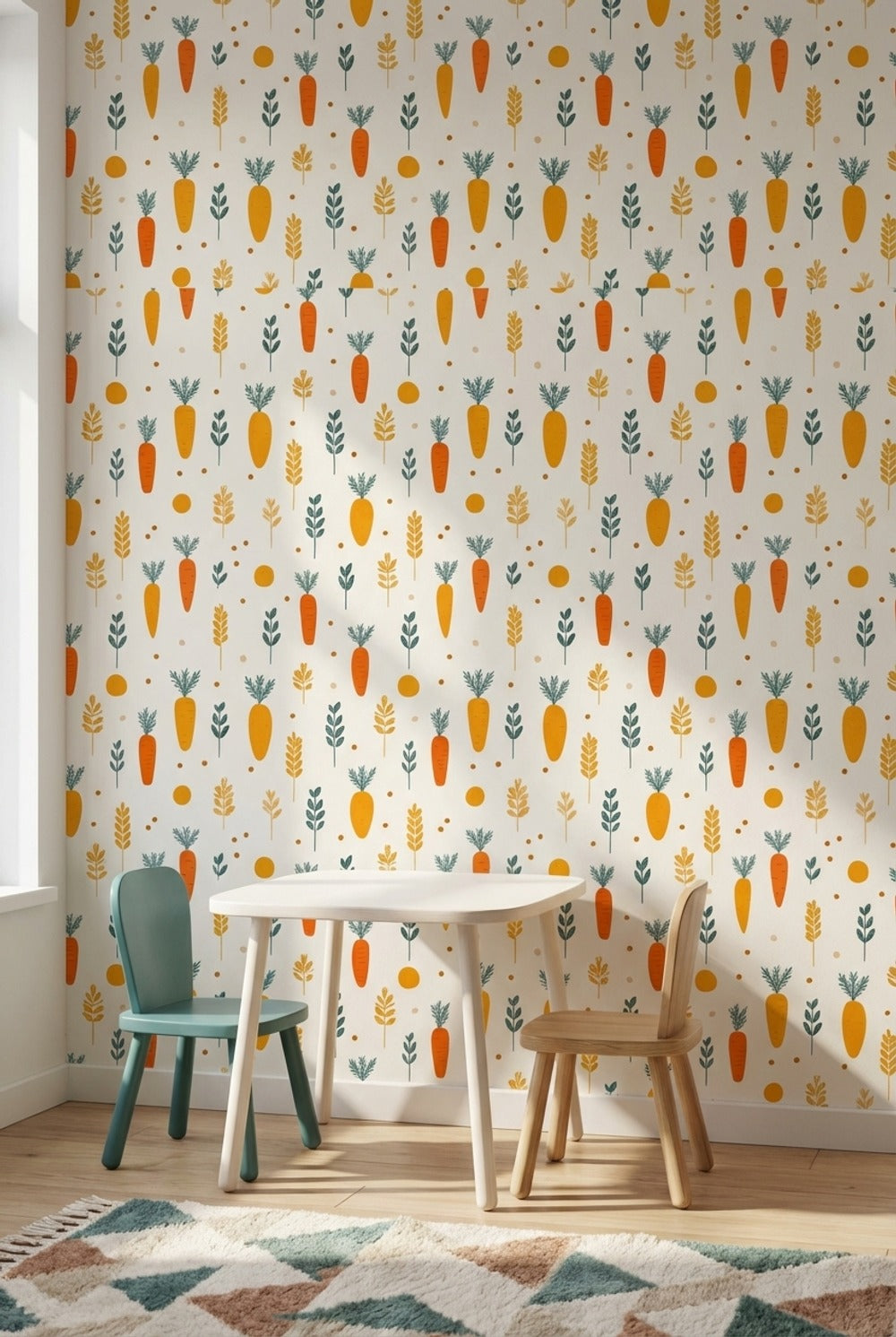 Cream and Orange Carrot Pattern Kids Wallpaper