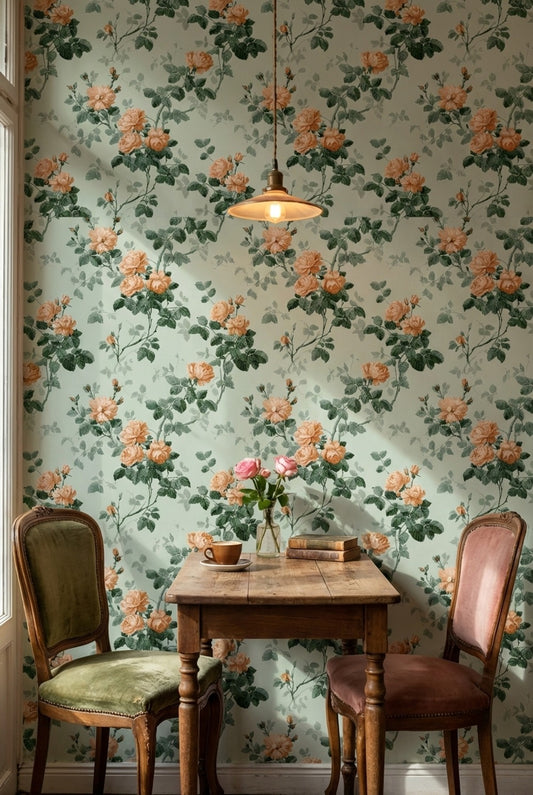 Peach Blossom Rose Floral Wallpaper