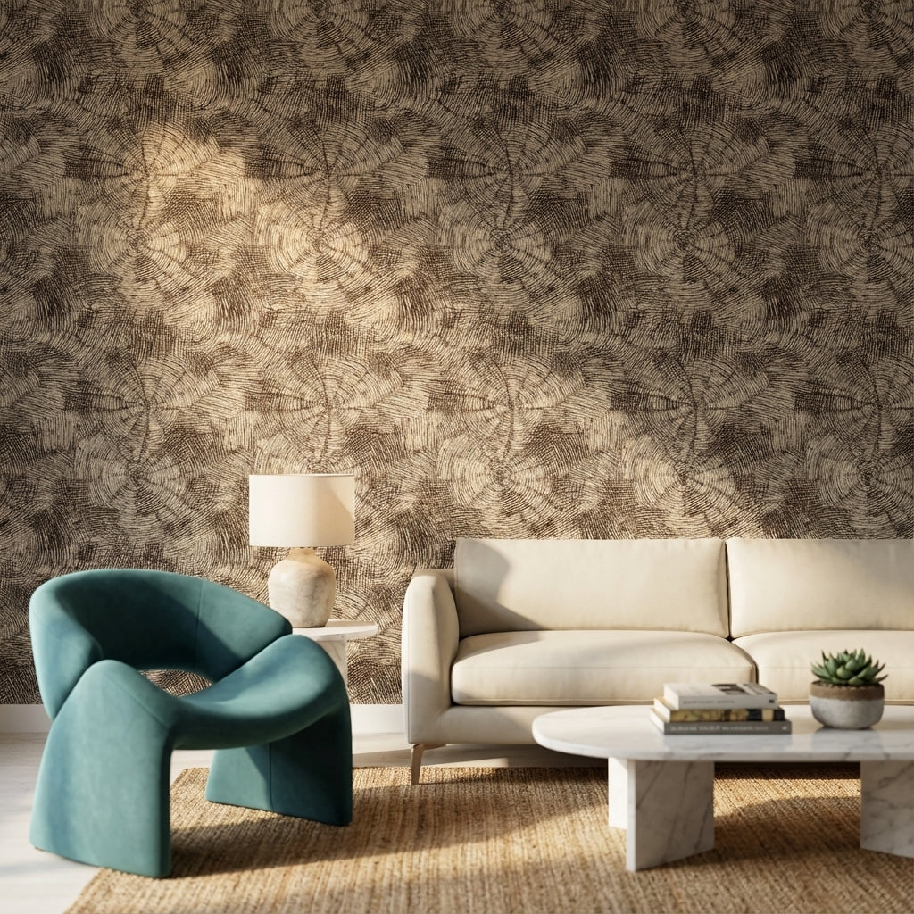 Earthy Brown Circular Abstract Pattern Wallpaper