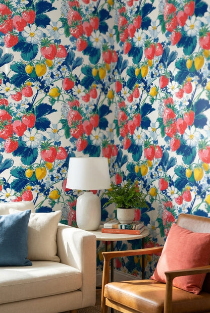 Vibrant Multicolor Strawberry Floral Wallpaper