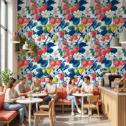 Vibrant Multicolor Strawberry Floral Wallpaper