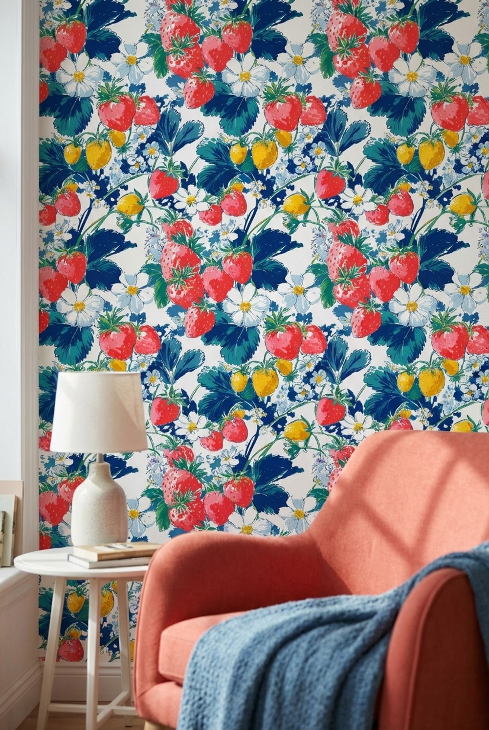 Vibrant Multicolor Strawberry Floral Wallpaper